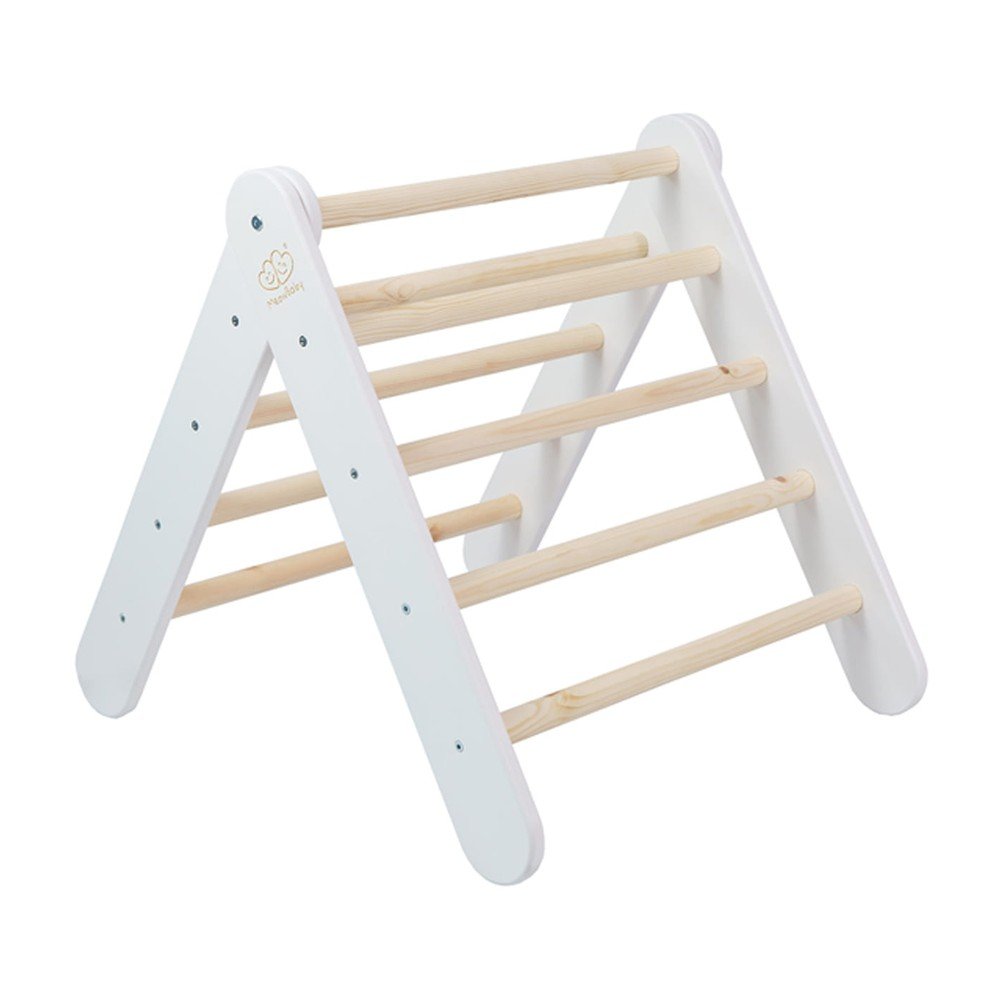 Biely pikler trojuholník z borovicového dreva 60x60x60 cm Montessori – Meowbaby