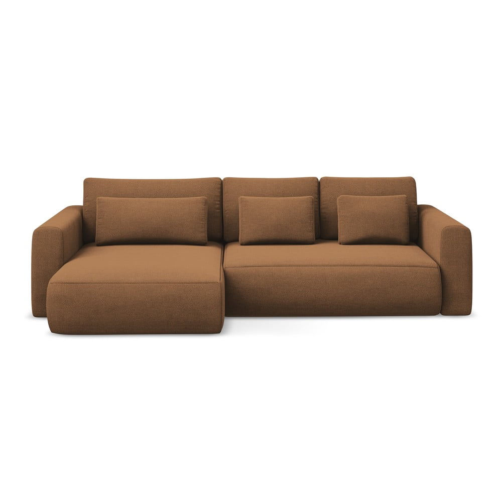 Terakotová rozkladacia/s úložným priestorom rohová pohovka (ľavý roh/s leňoškou) Kapua – Makamii