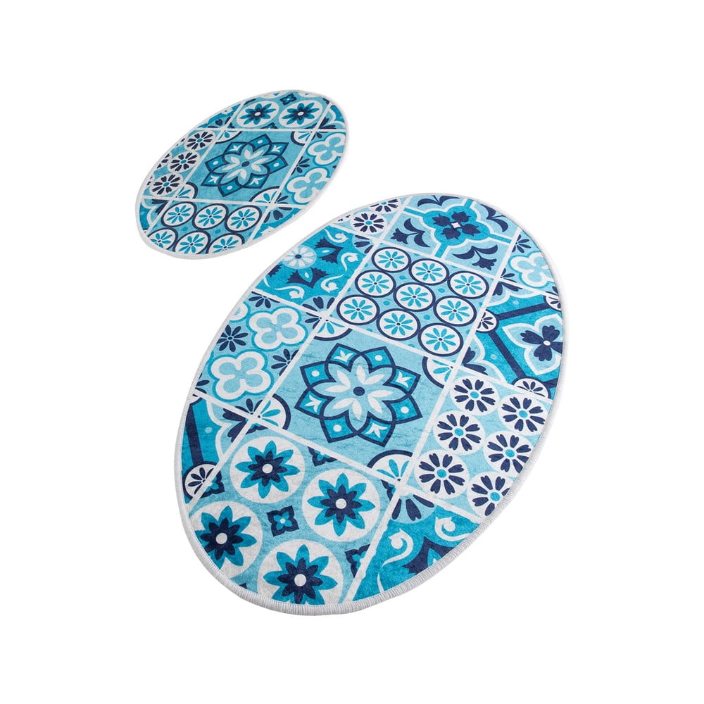 Modré kúpeľňové predložky v súprave 2 ks 60x100 cm Ceramic – Foutastic