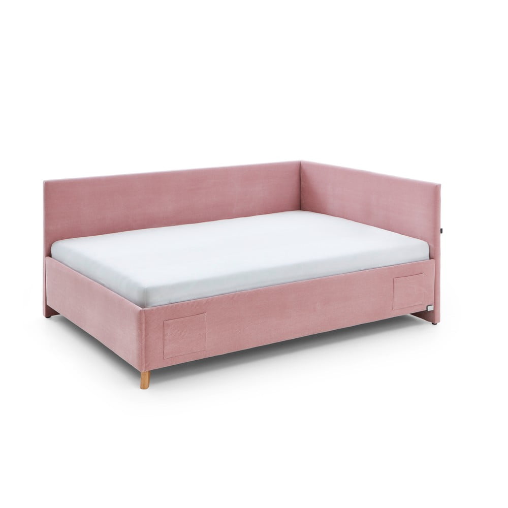 Ružová čalúnená rohová detská posteľ s úložným priestorom s roštom 140x200 cm Cool – Meise Möbel