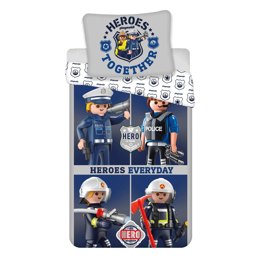 Modro-sivé bavlnené detské obliečky na jednolôžko 140x200 cm Playmobil – Jerry Fabrics