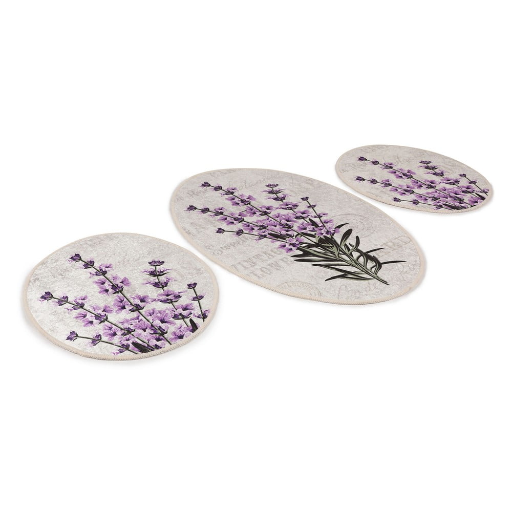 Fialovo-béžové kúpeľňové predložky v súprave 3 ks 60x100 cm Lavender – Foutastic