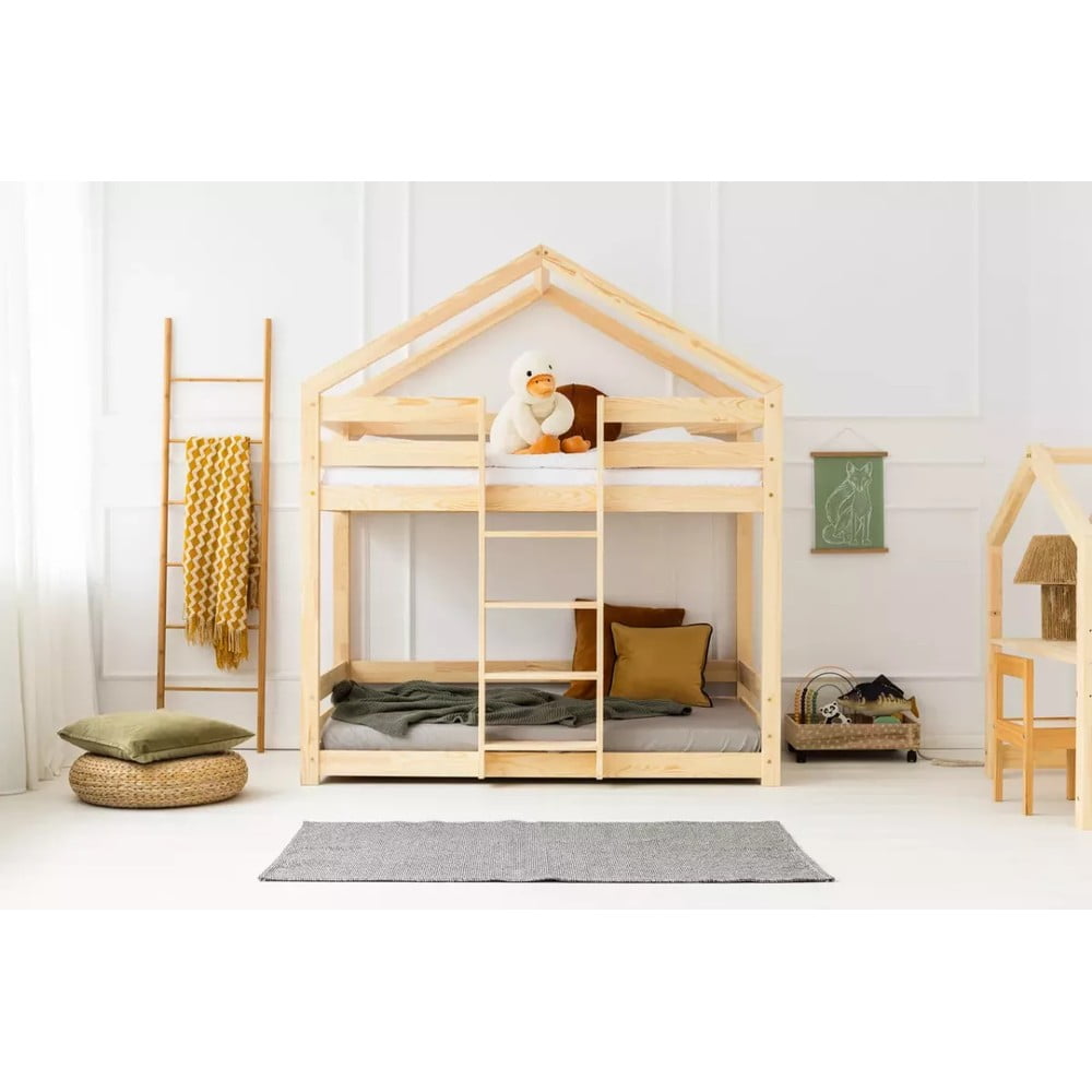 Domčeková poschodová detská posteľ s roštom v prírodnej farbe 80x200 cm DMPN – Adeko