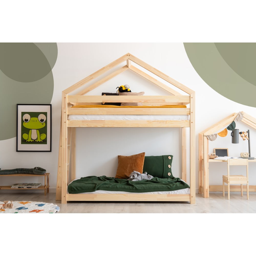 Domčeková poschodová detská posteľ z borovicového dreva 80x200 cm v prírodnej farbe – Adeko