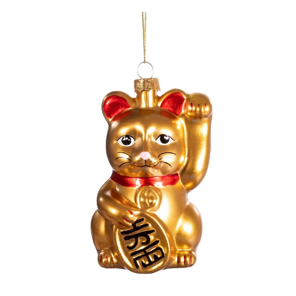 Sklenená ručne vyrobená vianočná ozdoba 11 cm Lucky Cat – Sass & Belle