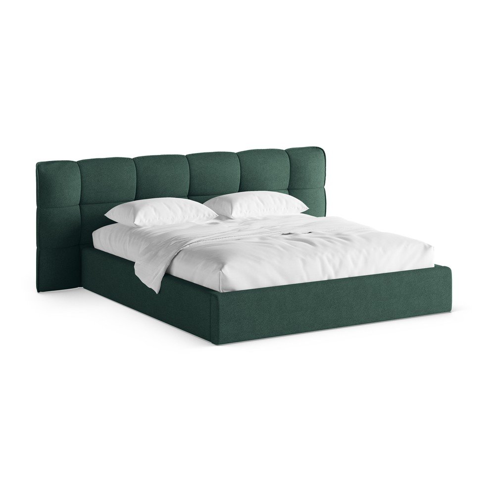 Tmavozelená čalúnená dvojlôžková posteľ s úložným priestorom s roštom 140x200 cm Eric – Micadoni