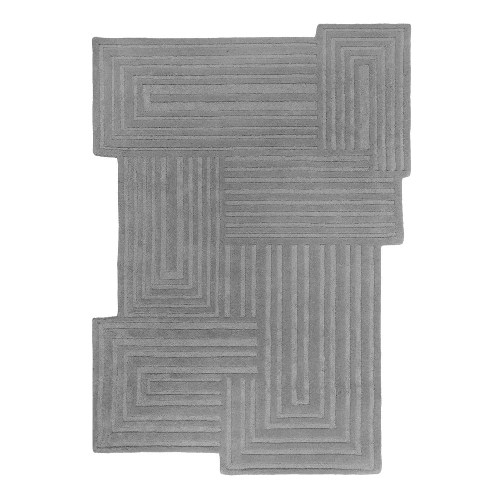 Sivý ručne tkaný vlnený koberec 200x290 cm Zen Rectangles – Flair Rugs