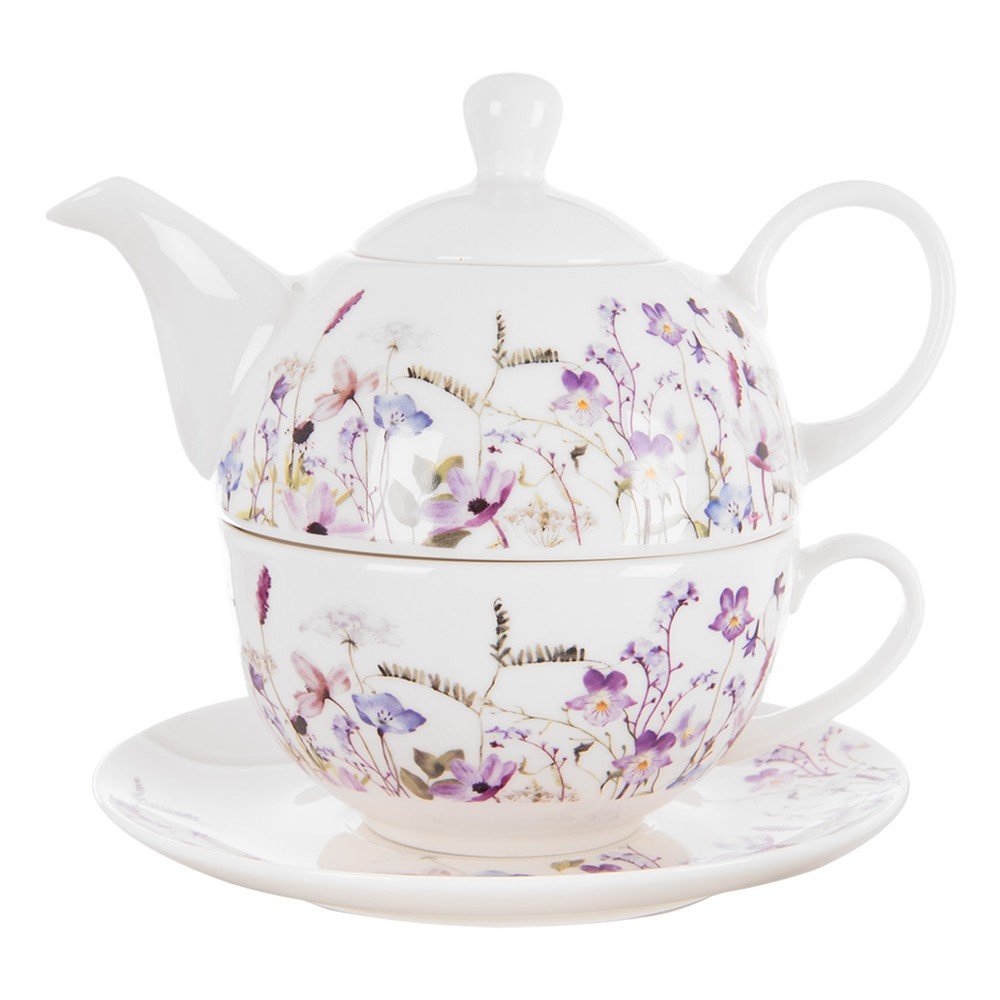 Biela/fialová porcelánová čajová súprava Louka – Orion