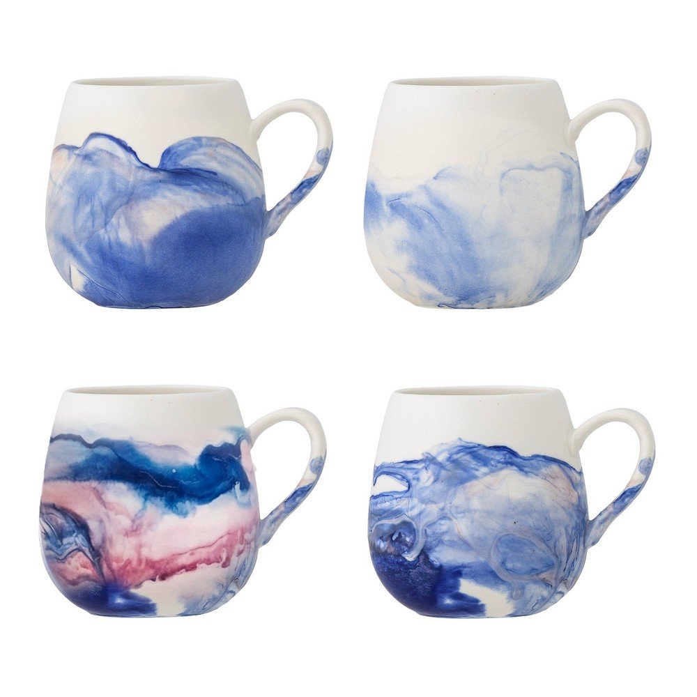 Biele/modré šálky v súprave 4 ks z kameniny 250 ml Lyre – Bloomingville