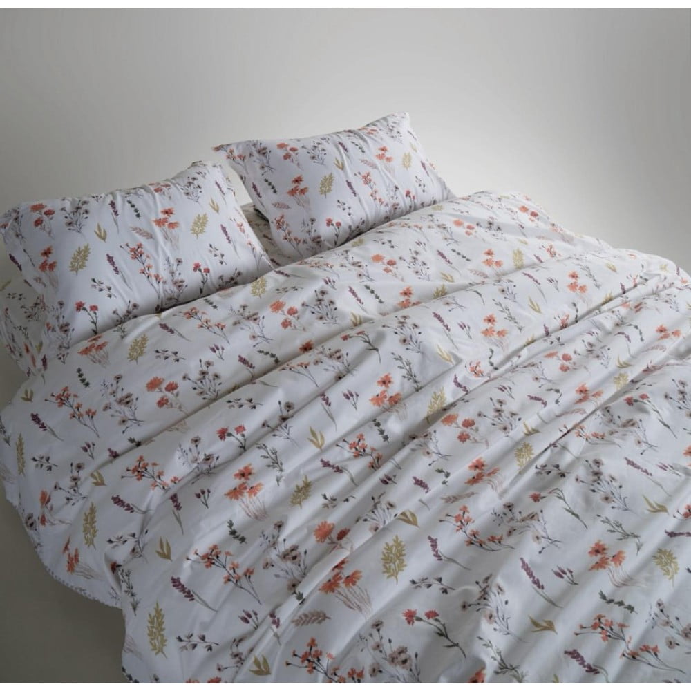 Biele obliečky na jednolôžko z bavlny Renforcé 140x200 cm Floral Dance Autumn – Mila Home Luxury