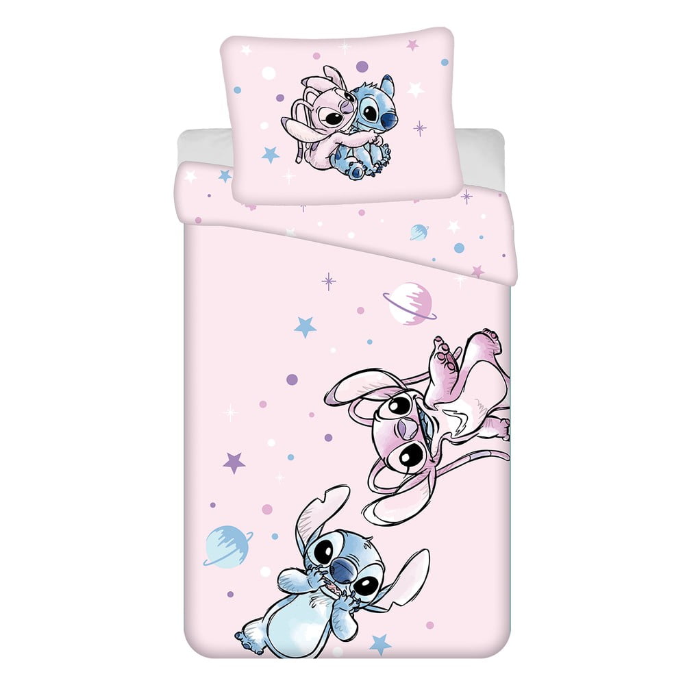 Ružová bavlnená detská obliečka na jednolôžko 140x200 cm Lilo a Stitch "Universe" – Jerry Fabrics