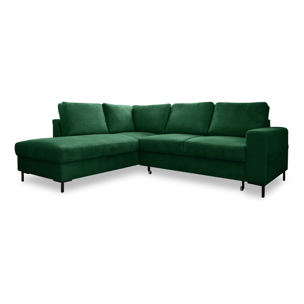 Tmavozelená menčestrová rozkladacia rohová pohovka (ľavý roh) Lofty Lilly – Miuform