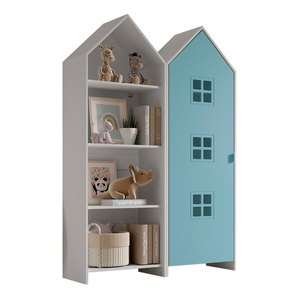 Bielo-svetlomodrá otvorená detská šatníková skriňa 115x171