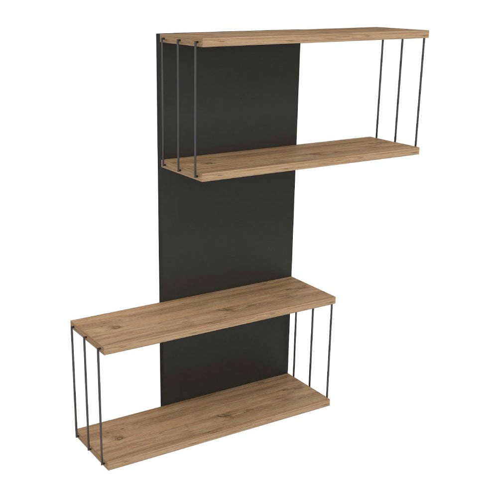 Poschodová polica v dekore borovice v antracitovej a prírodnej farbe 65 cm Destan – Kalune Design