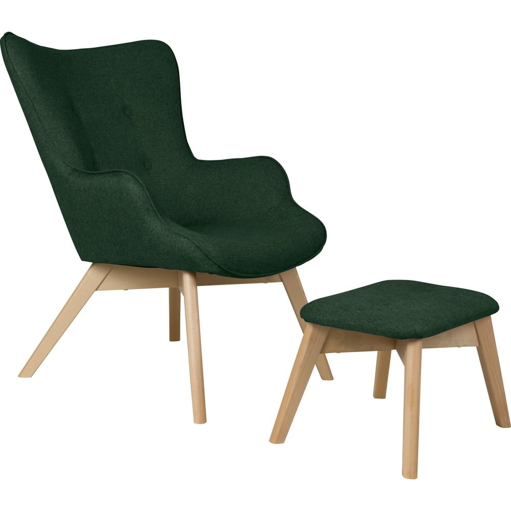 Tmavozelené kreslo s podnožkou Niko – Ropez