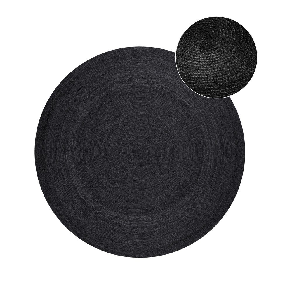 Čierny obojstranný/ručne tkaný jutový okrúhly koberec ø 140 cm Braided  – Hanse Home