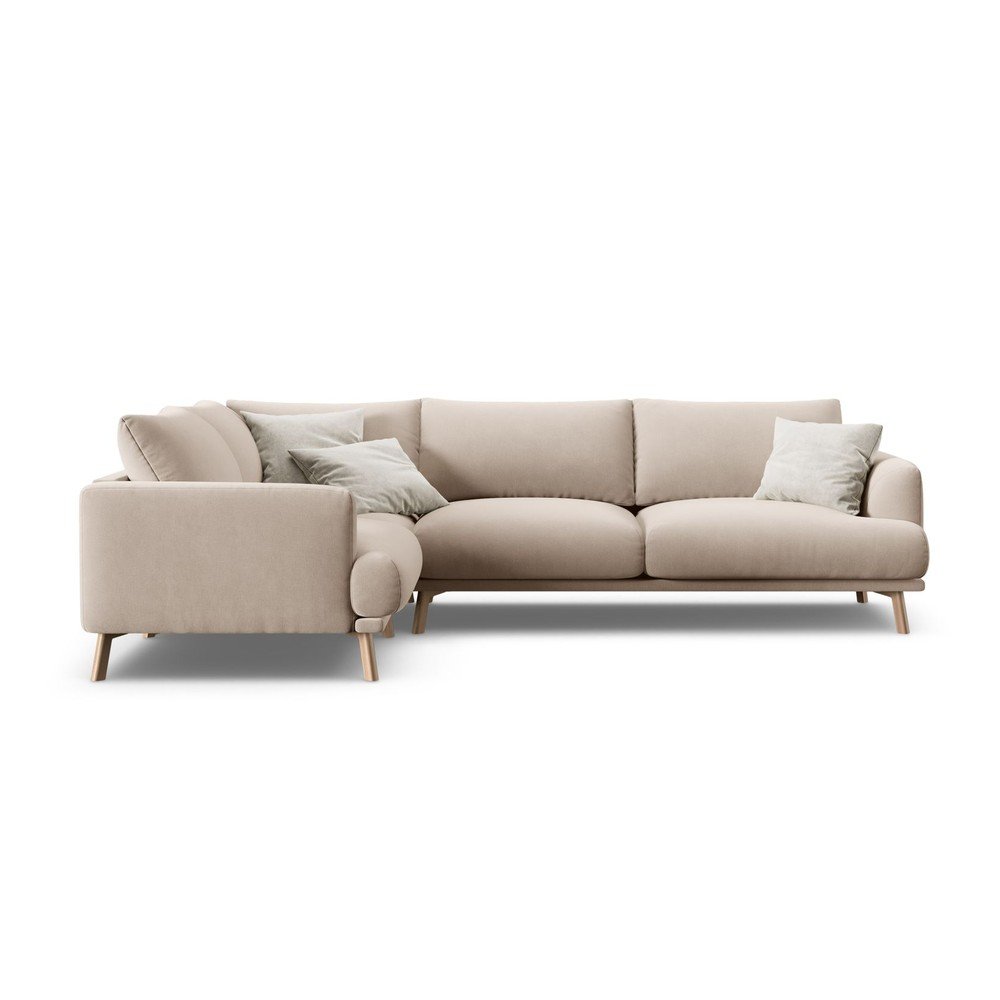 Béžová zamatová rohová pohovka (ľavý roh/do L) Naomi – Micadoni