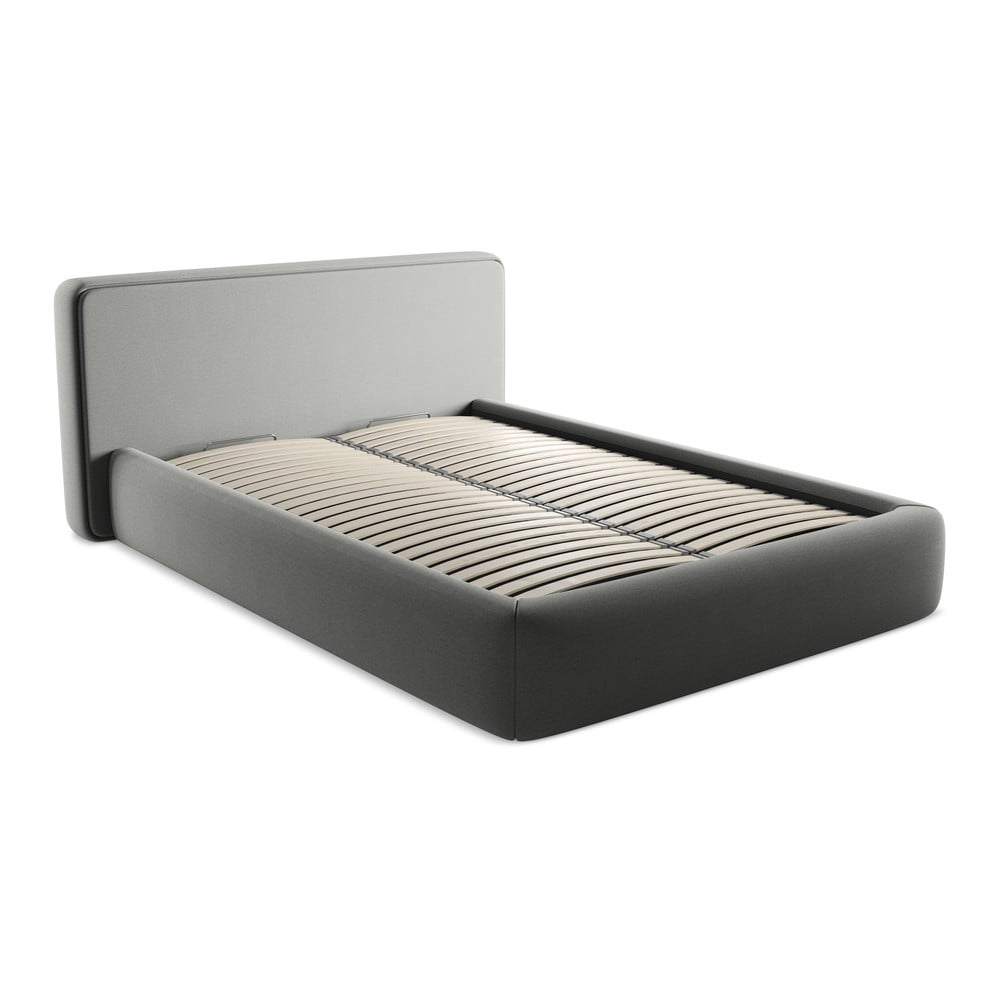 Sivá čalúnená dvojlôžková posteľ s úložným priestorom s roštom 140x200 cm Kiana – Makamii