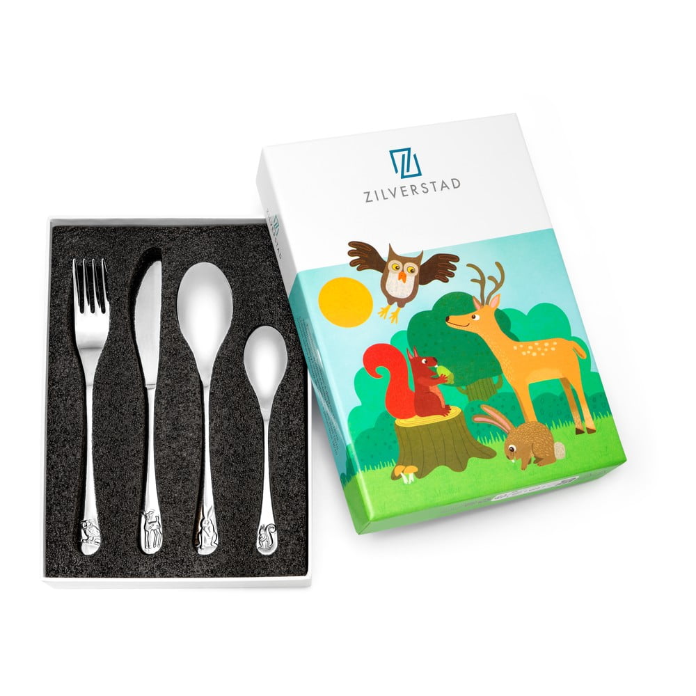 Antikoro detský príbor v striebornej farbe 4 ks Forest Animals – Zilverstad