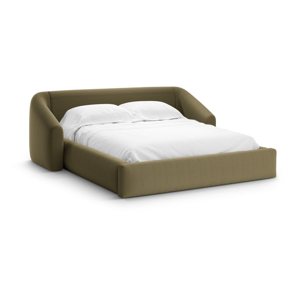 Zelená čalúnená dvojlôžková posteľ s úložným priestorom s roštom 200x200 cm Campi – Cosmopolitan Design