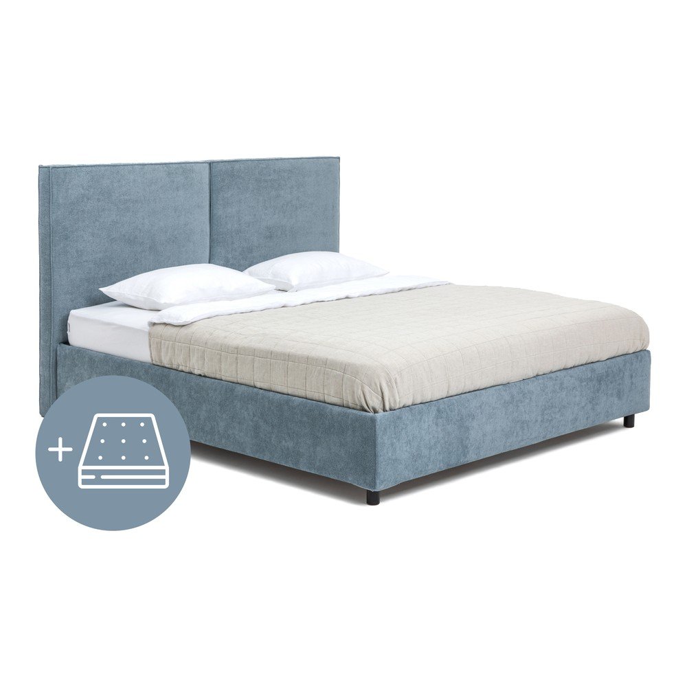 Modrá čalúnená dvojlôžková posteľ s úložným priestorom s matracom/s roštom 160x200 cm Myra Bold – Bonami Selection