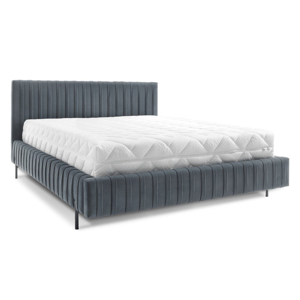 Modrá čalúnená dvojlôžková posteľ s úložným priestorom s roštom 140x200 cm Plissa – ELTAP