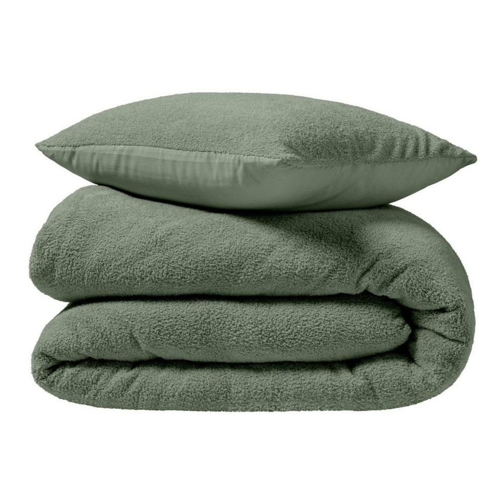 Zelené obliečky na dvojlôžko/predĺžené z mikroplyšu 240x220 cm Helena – douceur d'intérieur