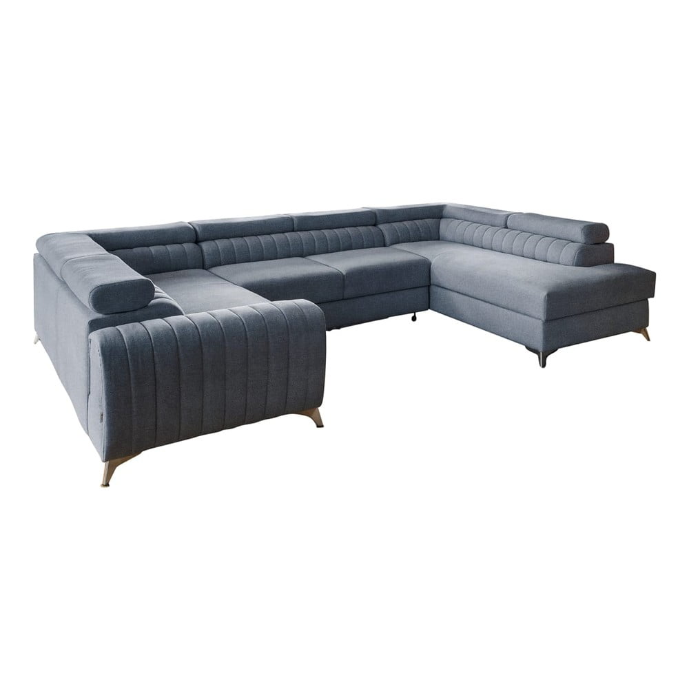 Modrá rozkladacia/s úložným priestorom rohová pohovka (pravý roh/do tvaru "U") Louis – ELTAP