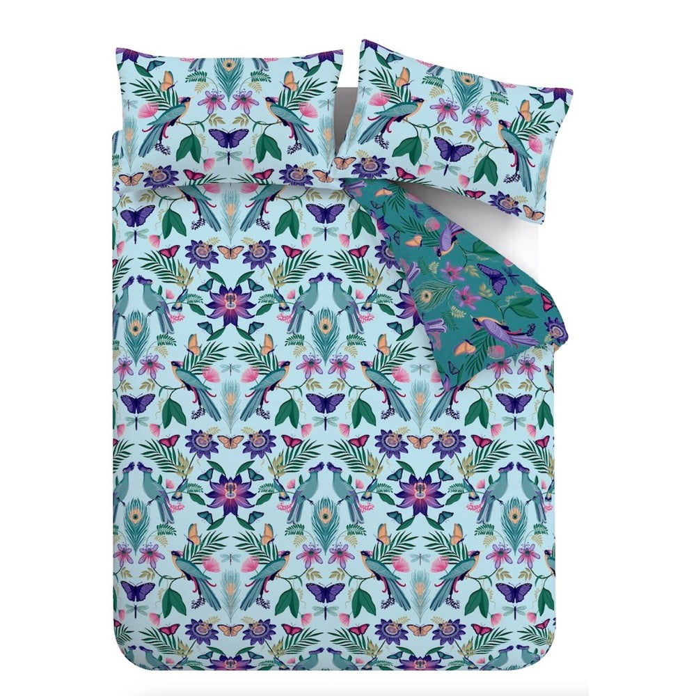 Modré obliečky na dvojlôžko 200x200 cm Mya Tropical Floral – Catherine Lansfield