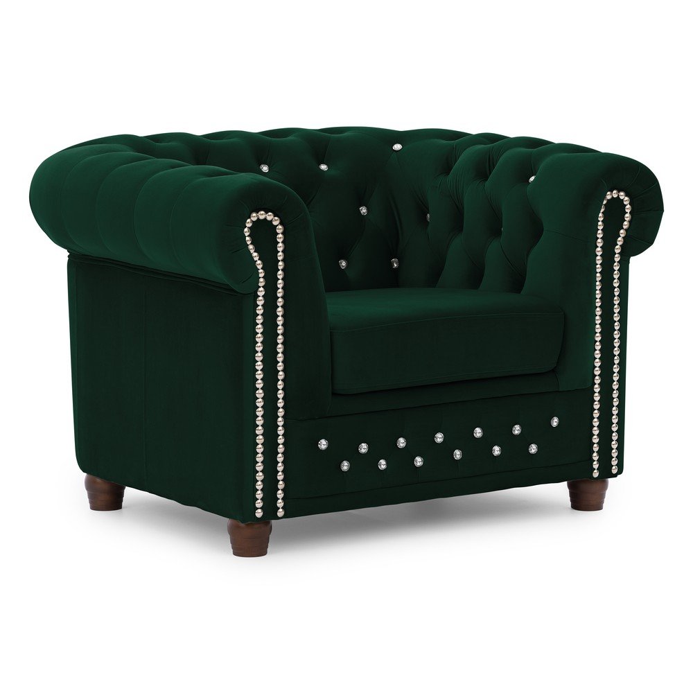 Zelené zamatové kreslo chesterfield York Blik – Ropez