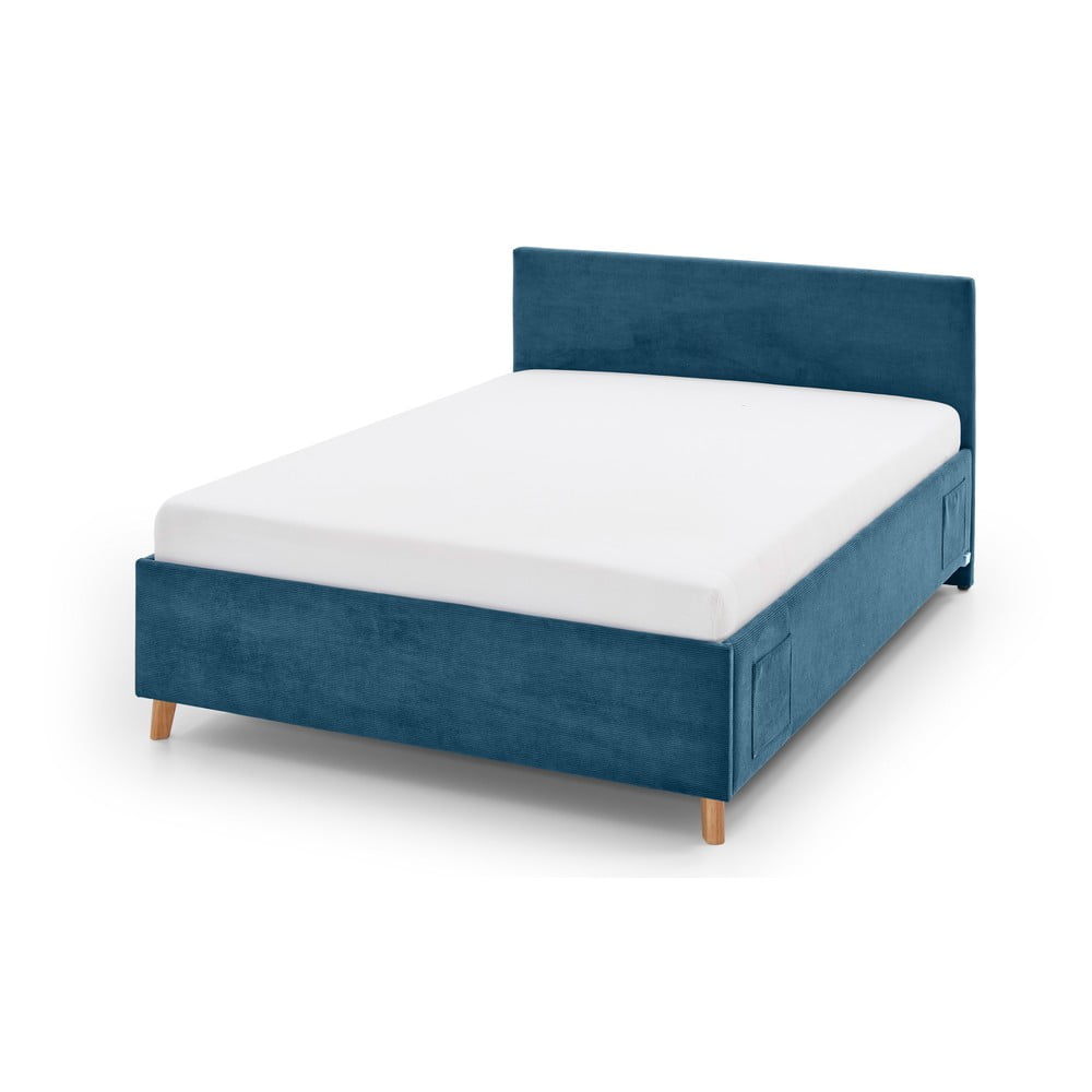 Modrá čalúnená detská posteľ s úložným priestorom s roštom 140x200 cm Cool – Meise Möbel