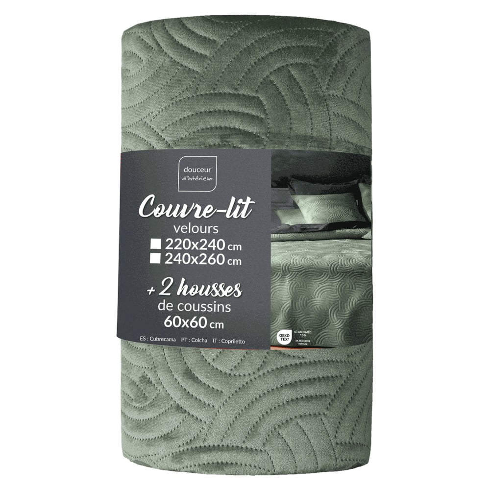 Zelená zamatová súprava prikrývky a obliečky na vankúš 240x260 cm Solange – douceur d'intérieur