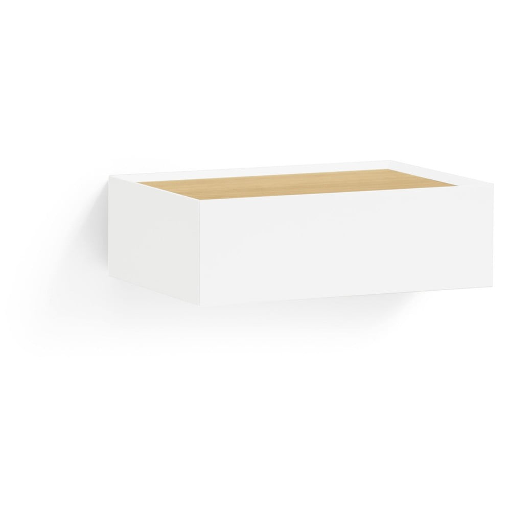Biely závesný nočný stolík s doskou v dubovom dekore Arista – Teulat