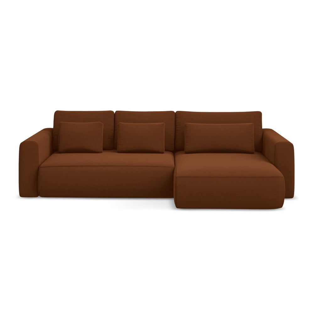 Terakotová zamatová rozkladacia/s úložným priestorom rohová pohovka (pravý roh/s leňoškou) Kapua – Makamii