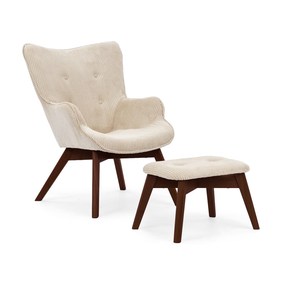 Béžové menčestrové kreslo s podnožkou Niko – Ropez