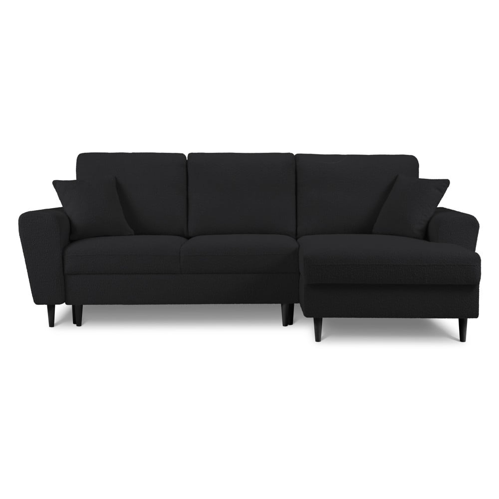 Čierna rozkladacia/s úložným priestorom rohová pohovka z textílie buklé (pravý roh/s leňoškou) Kyoto – Cosmopolitan Design