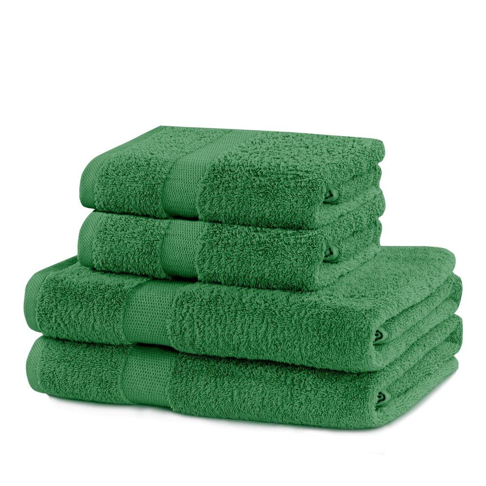 Tmavozelené froté bavlnené uteráky a osušky v súprave 4 ks Marina – Restilo