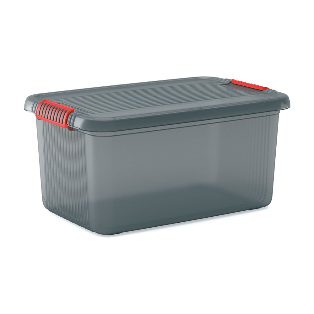 Sivý plastový úložný box s vekom 59x39x28 cm K Latch Box – KIS