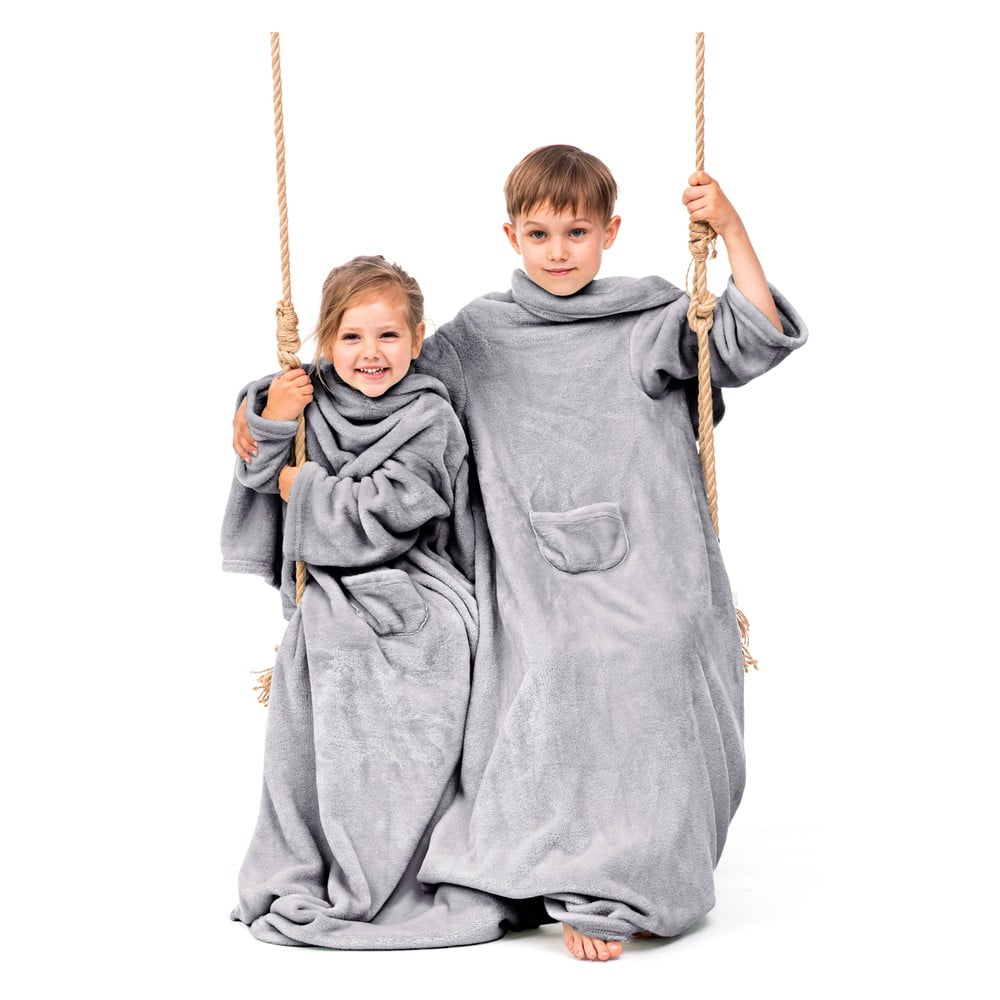 Sivá detská televízna deka s rukávmi DecoKing Lazykids