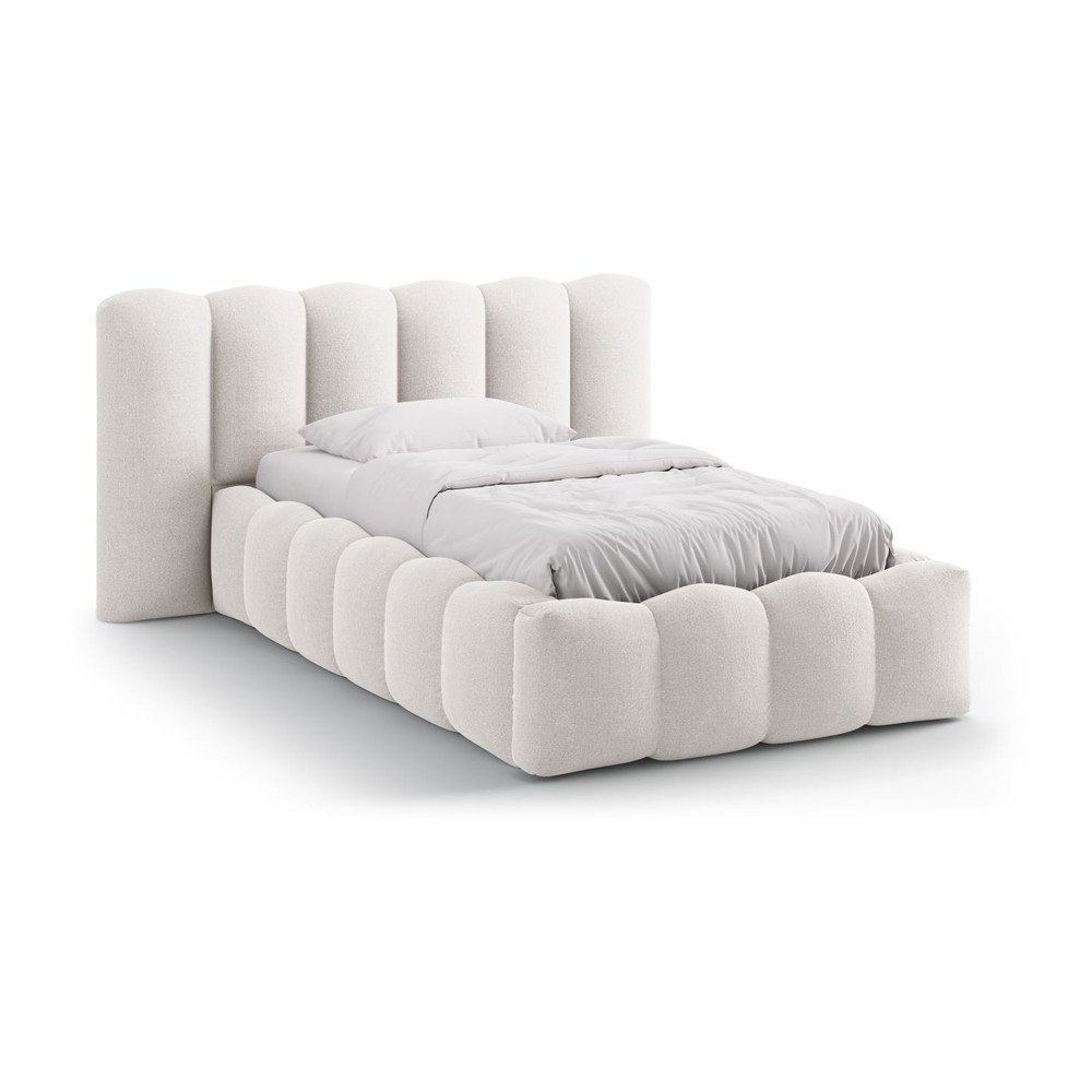 Krémová čalúnená jednolôžková posteľ s úložným priestorom s roštom 90x200 cm Lupine – Micadoni