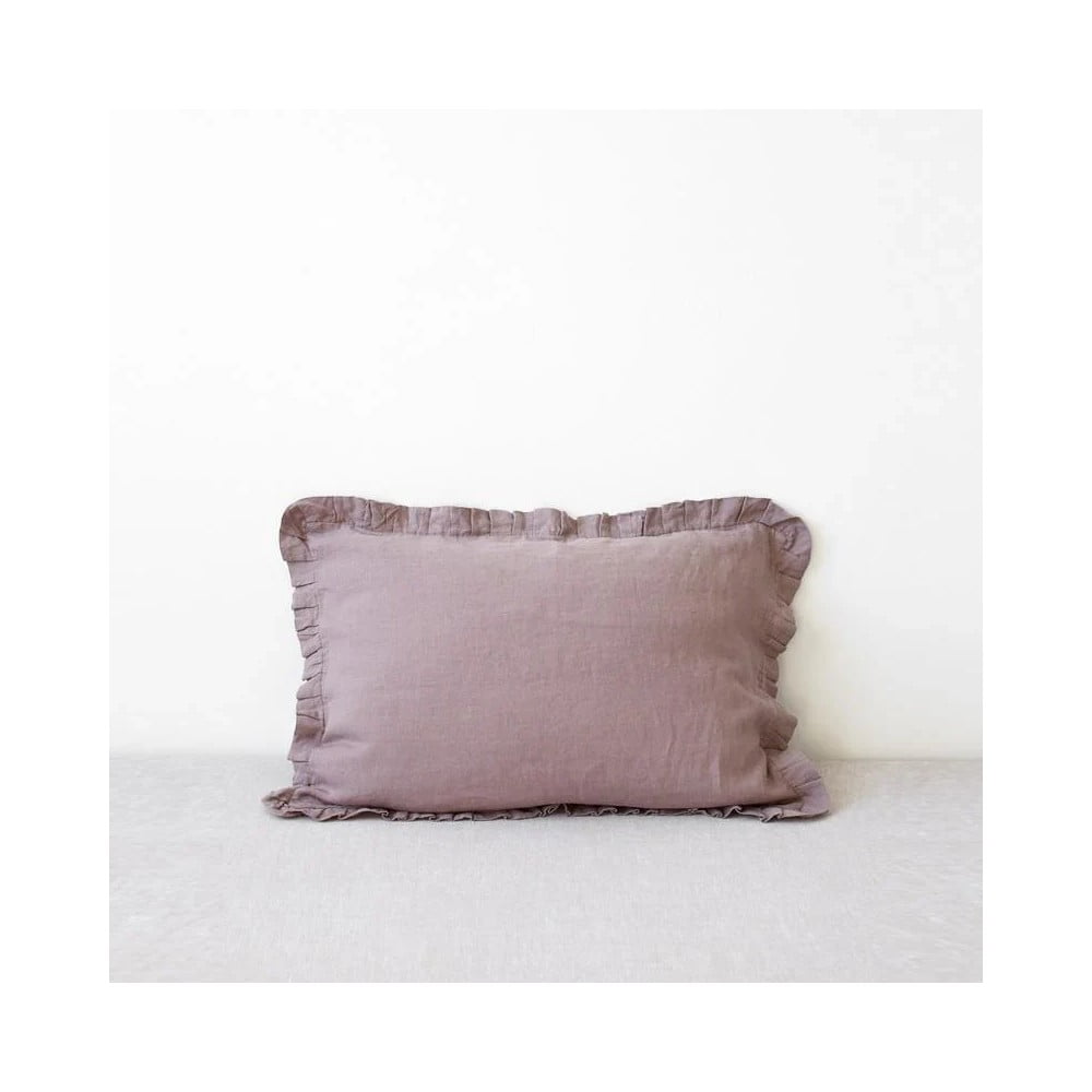 Starofialová ľanová obliečka na vankúš s riaseným lemom Linen Tales