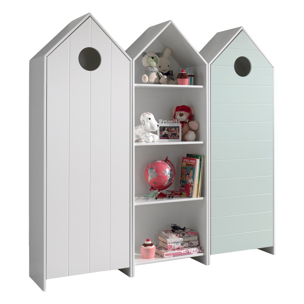 Bielo-svetlomodrá otvorená detská šatníková skriňa 173x171