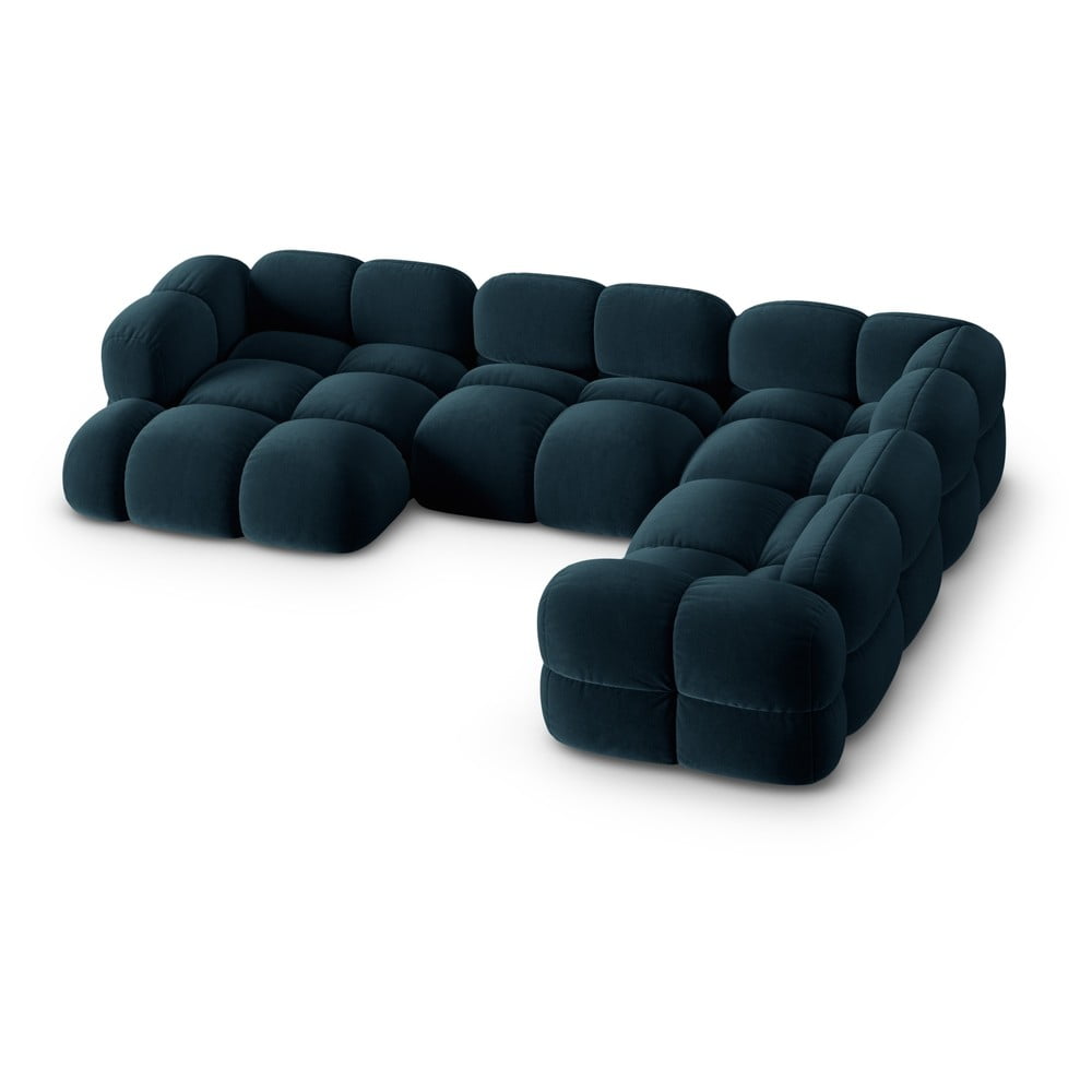 Tmavomodrá zamatová rohová pohovka (pravý roh/do tvaru "U") Loretto – Cosmopolitan Design