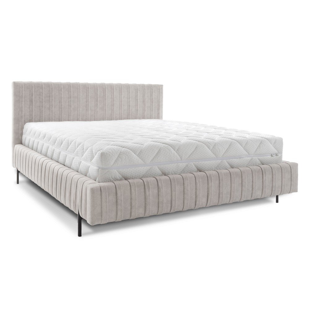 Béžová čalúnená dvojlôžková posteľ s úložným priestorom s roštom 180x200 cm Plissa – ELTAP