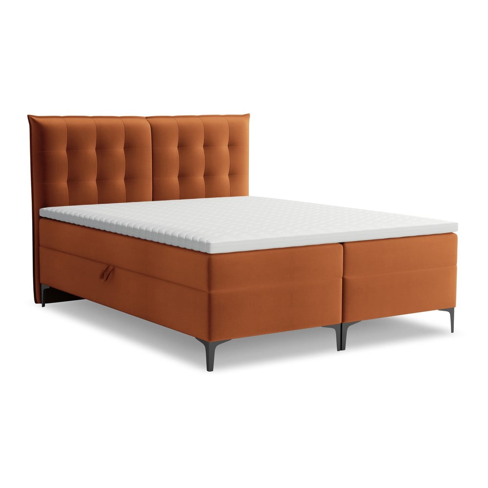 Terakotová boxspring posteľ s úložným priestorom 140x200 cm Mikana – Makamii