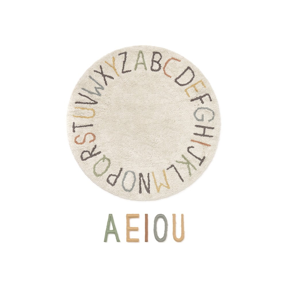 Krémový bavlnený detský hrací koberec ø120 cm ABC Color and Letters – Lorena Canals