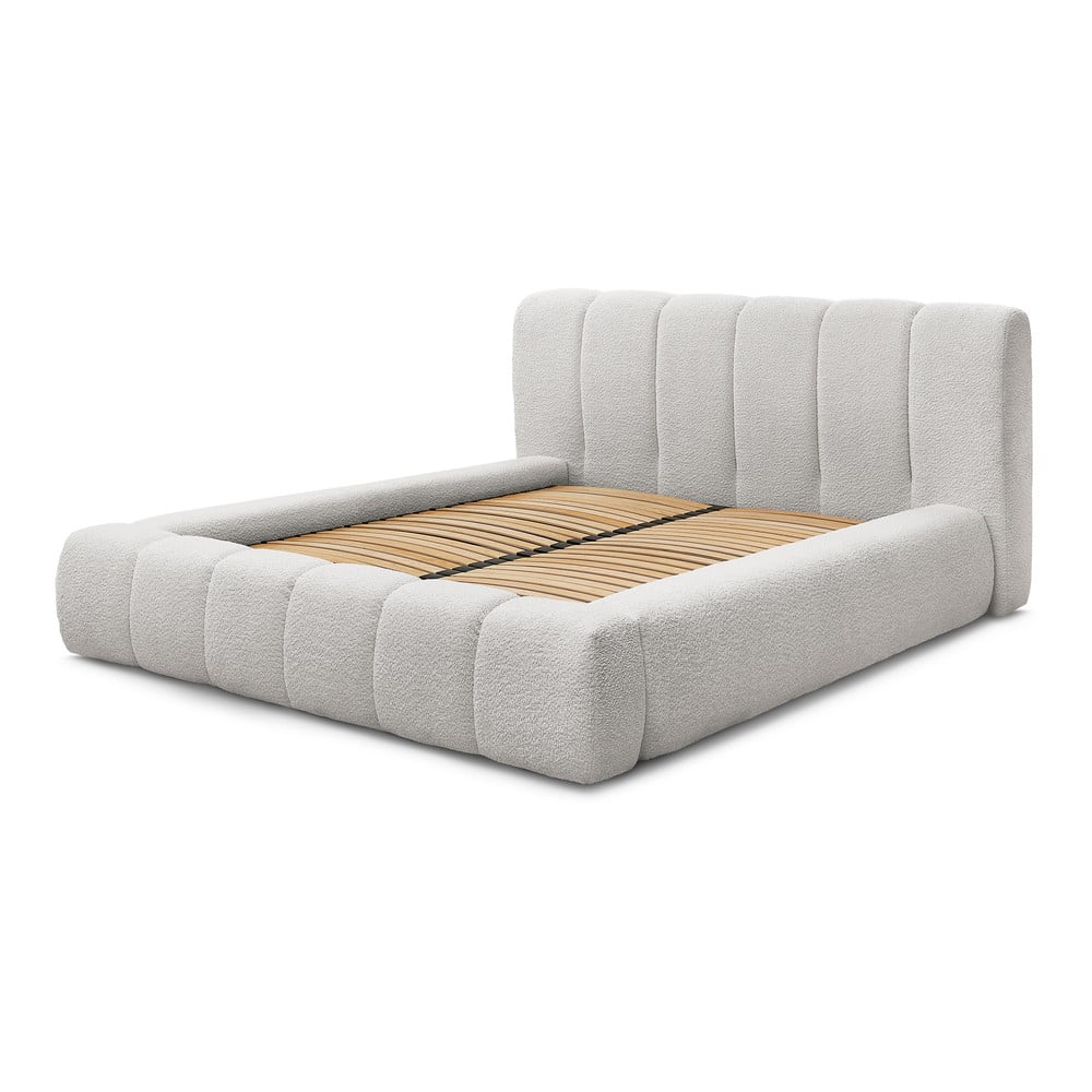 Svetlosivá čalúnená dvojlôžková posteľ s úložným priestorom s roštom 180x200 cm Denali – Bobochic Paris