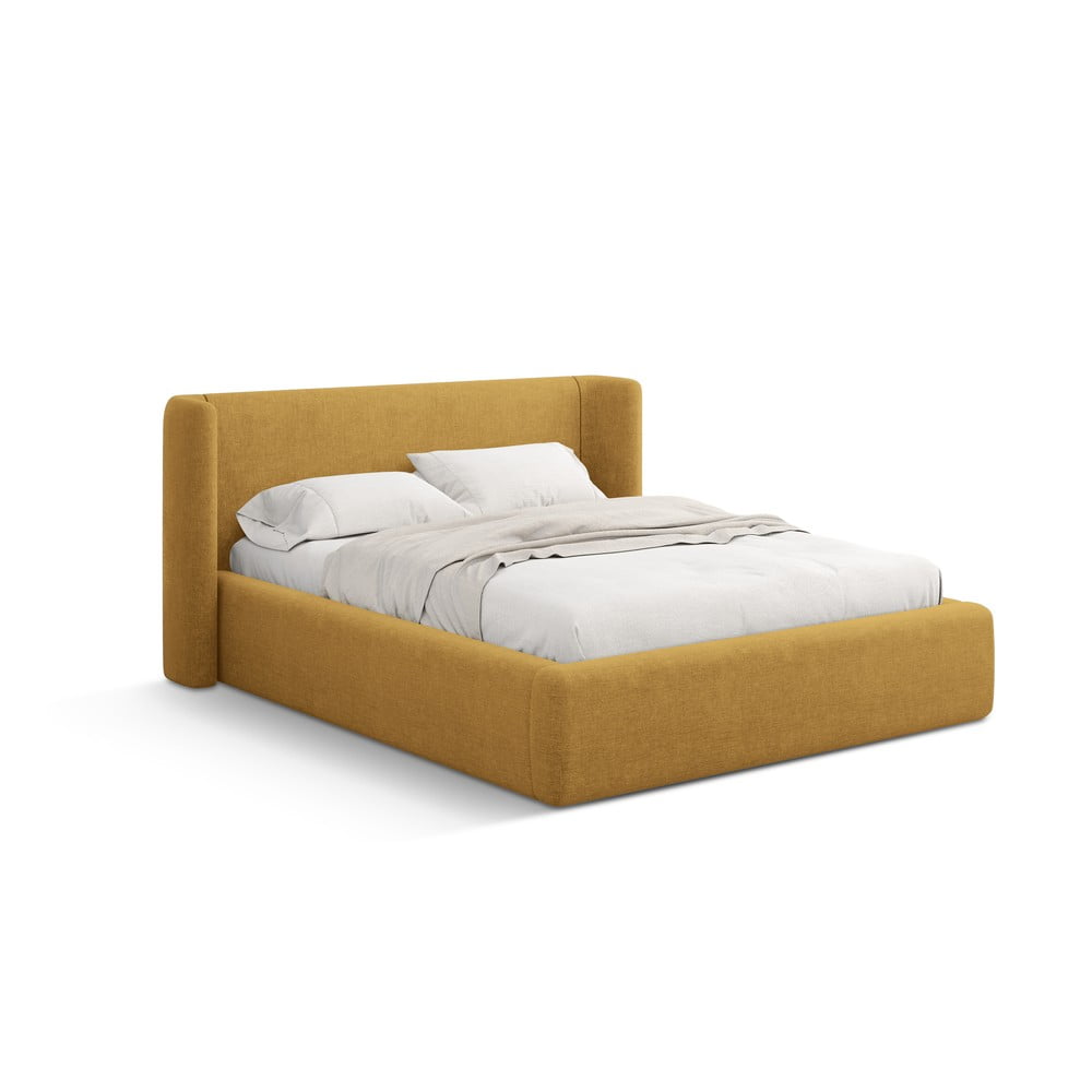 Čalúnená dvojlôžková posteľ s úložným priestorom s roštom 180x200 cm v horčicovej farbe Jason – Windsor & Co Sofas