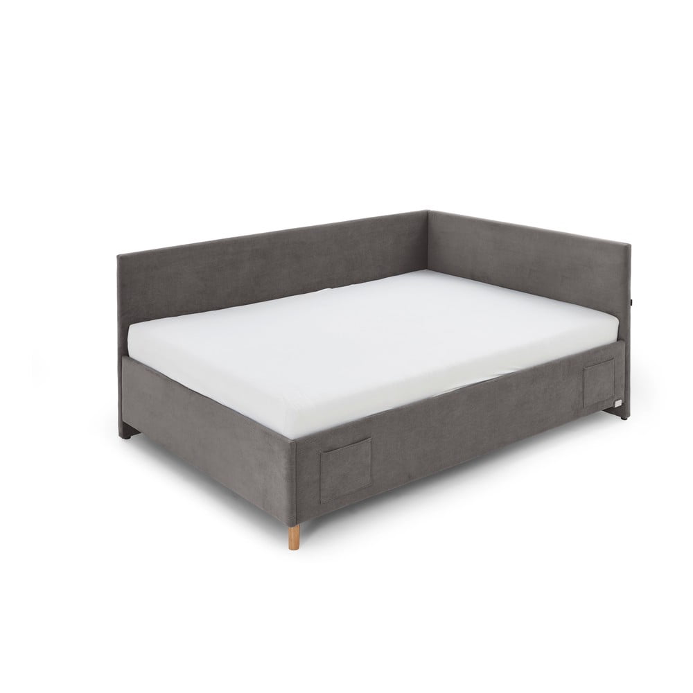 Antracitová čalúnená rohová detská posteľ s úložným priestorom s roštom 140x200 cm Cool – Meise Möbel