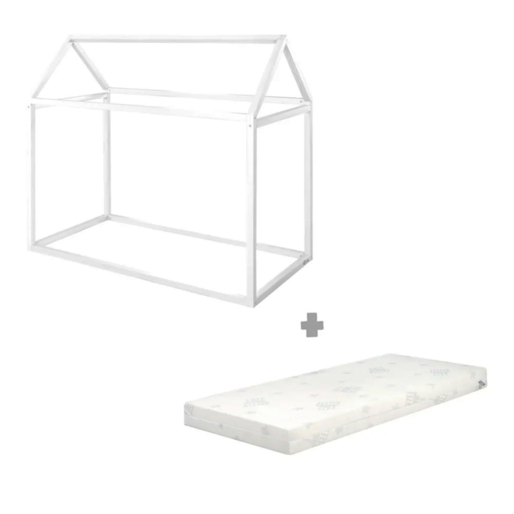 Biela domčeková detská posteľ z borovicového dreva s matracom/bez roštu 70x140 cm House Bed – Roba